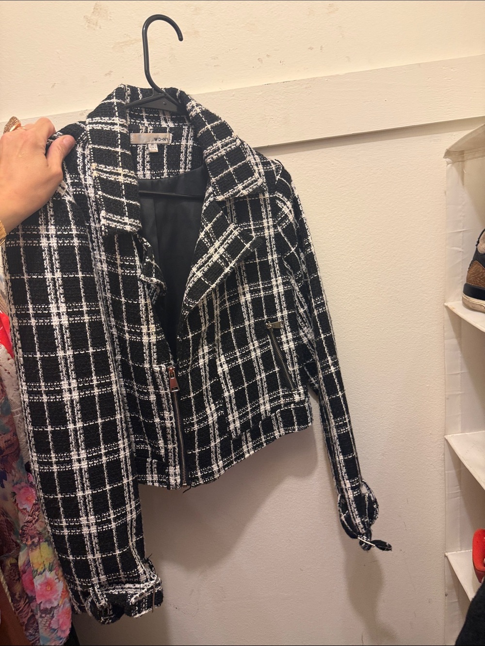 WD.NY Black & White Plaid Tweed Cropped Jacket